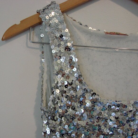 Silver Sequin Sleeveless Dress Tank Midi Holiday Party Scoopneck Size XS Small - Picture 8 of 11